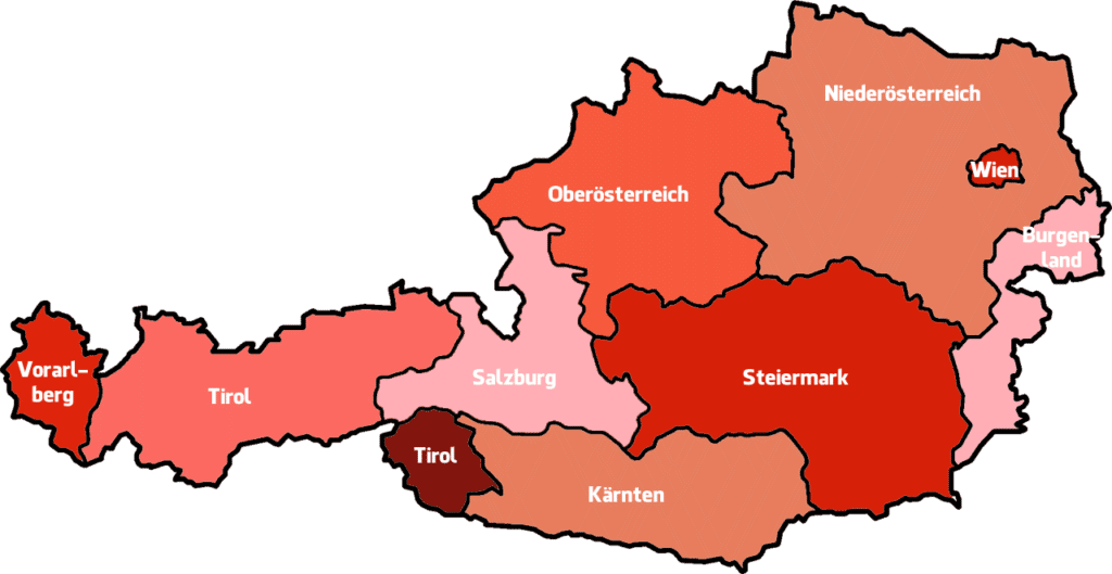 Karte der Bundesländer in Österreich